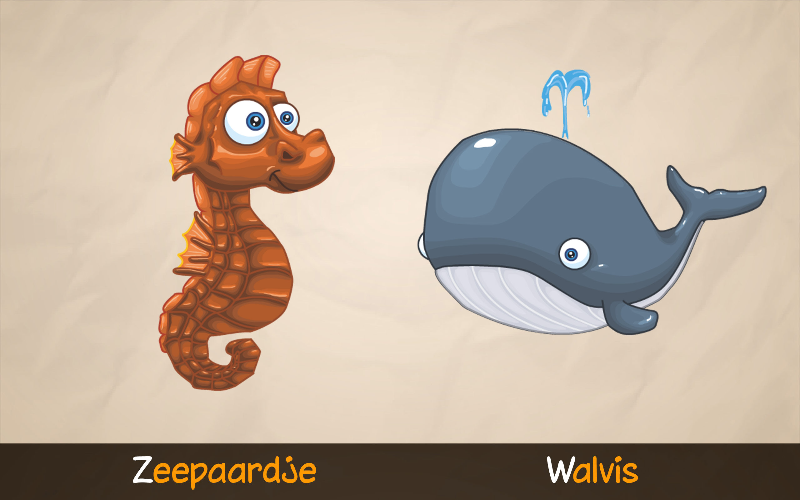 De dieren Zepaardje en Walvis uit ABC met Yeti helpen kinderen spelenderwijs letters, klanken en nieuwe woorden leren.