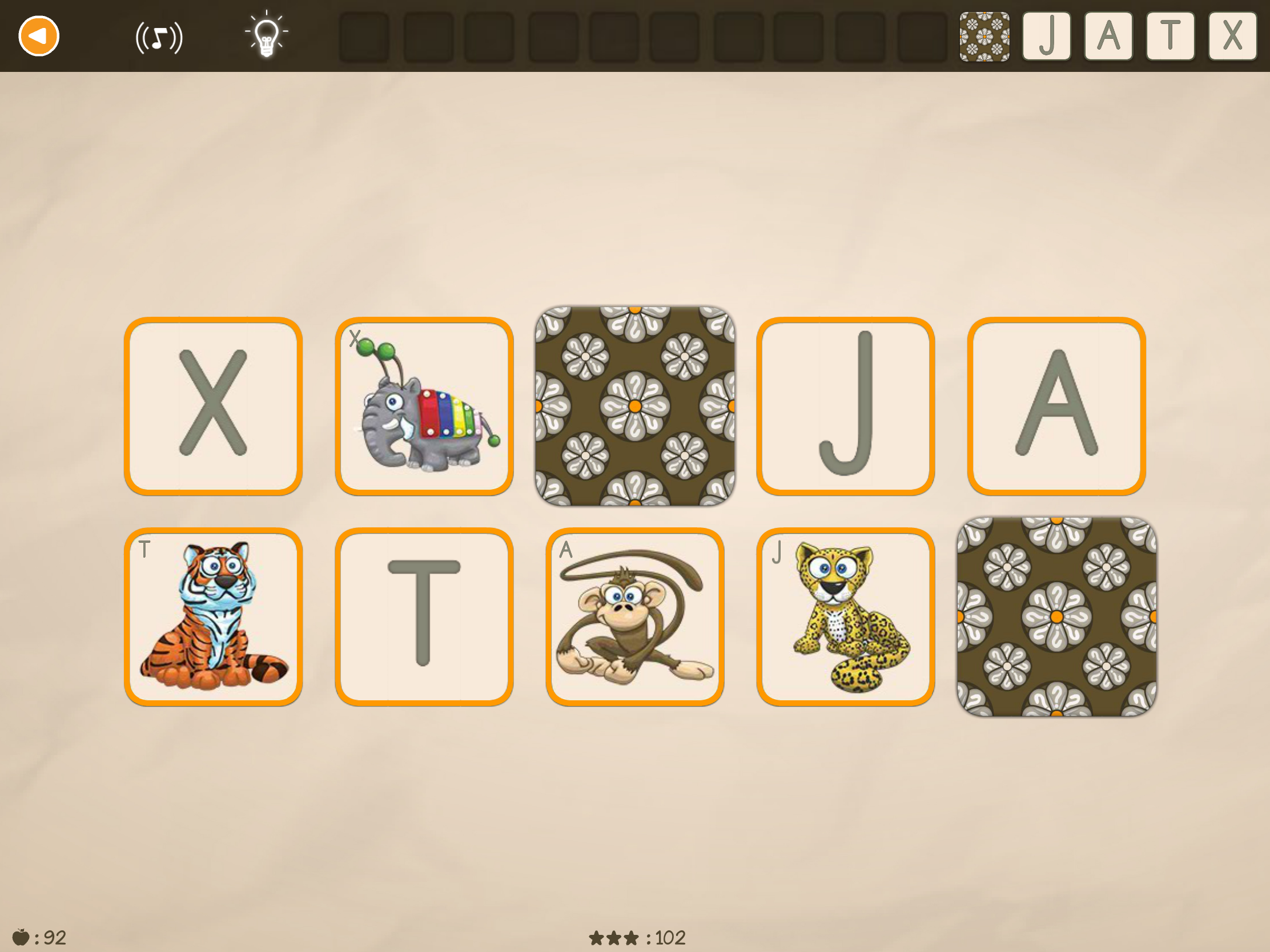 Memoryspel waarin kinderen hoofdletters koppelen aan dieren in de educatieve app ABC met Yeti.